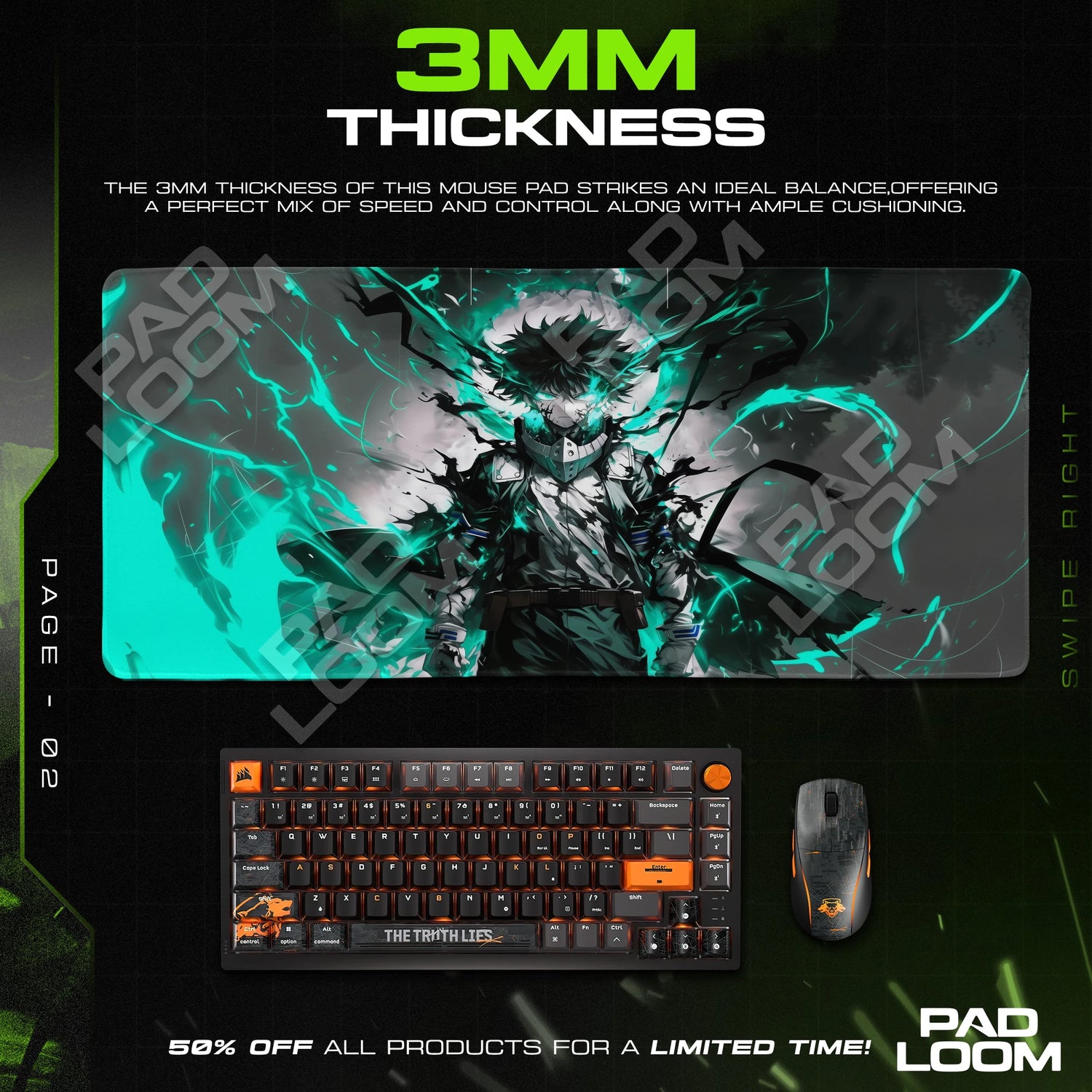 Deku Teal Blaze Mouse Pad - MHA Desk Mat
