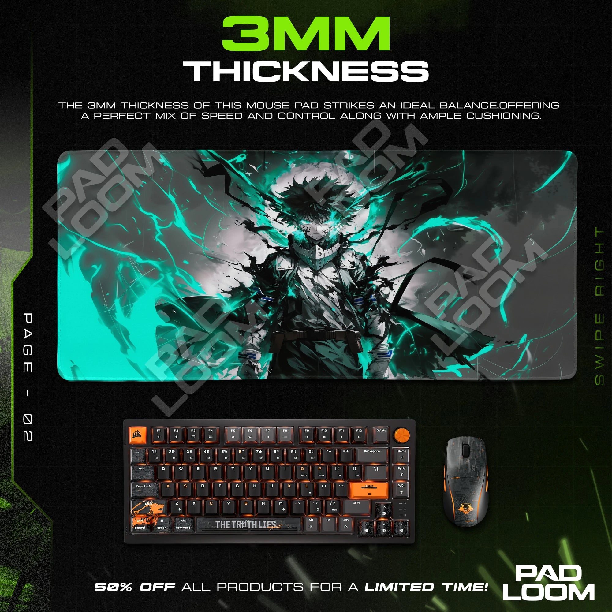 Deku Teal Blaze Mouse Pad - MHA Desk Mat