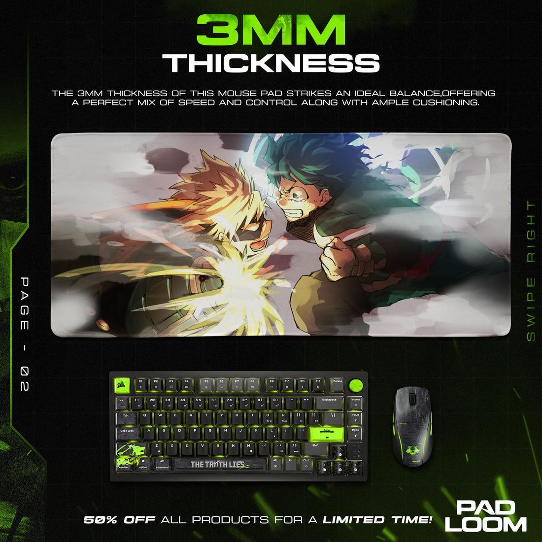 Deku vs Bakugo Clash Mouse Pad, Anime Gaming Desk Mat