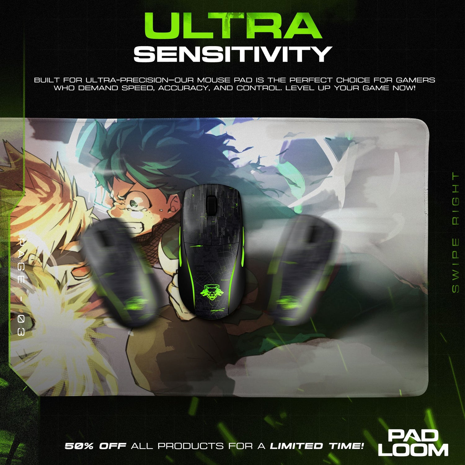 Deku vs Bakugo Clash Mouse Pad, Anime Gaming Desk Mat Padloom