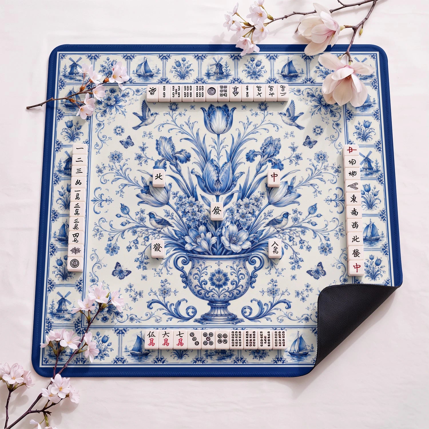 Delft Tulip Mahjong Mat - Mah Jongg Table Mat