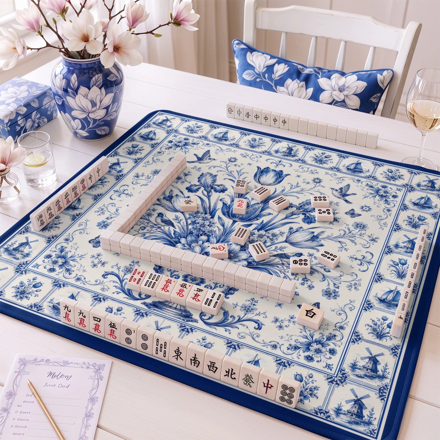 Delft Tulip Mahjong Mat - Mah Jongg Table Mat