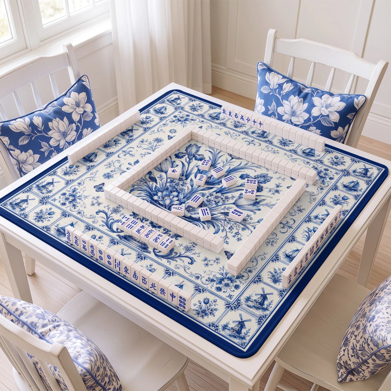 Delft Tulip Mahjong Mat - Mah Jongg Table Mat