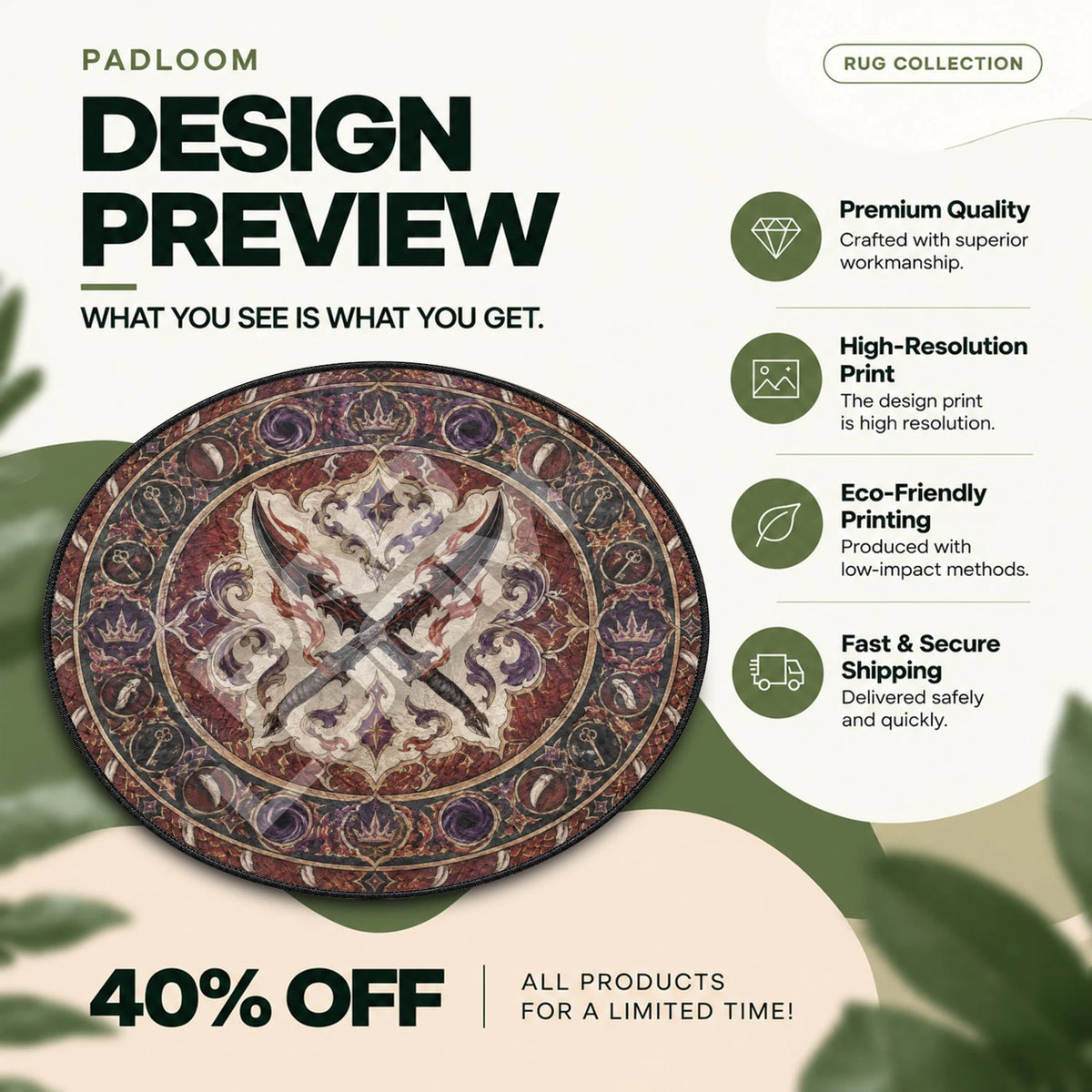 Demon Daggers Crossed Solo Leveling round rug full design preview