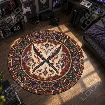 Demon Daggers Crossed Solo Leveling round rug on a bedroom floor - Solo Leveling chair mat