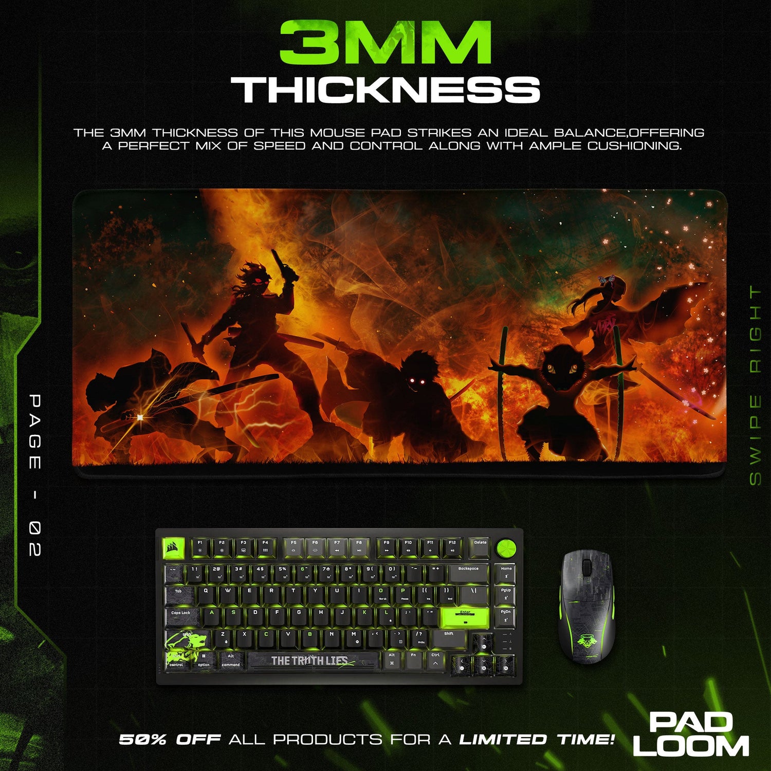 Demon Slayer Flame Shadows Mouse Pad, Anime Gaming Desk Mat Padloom