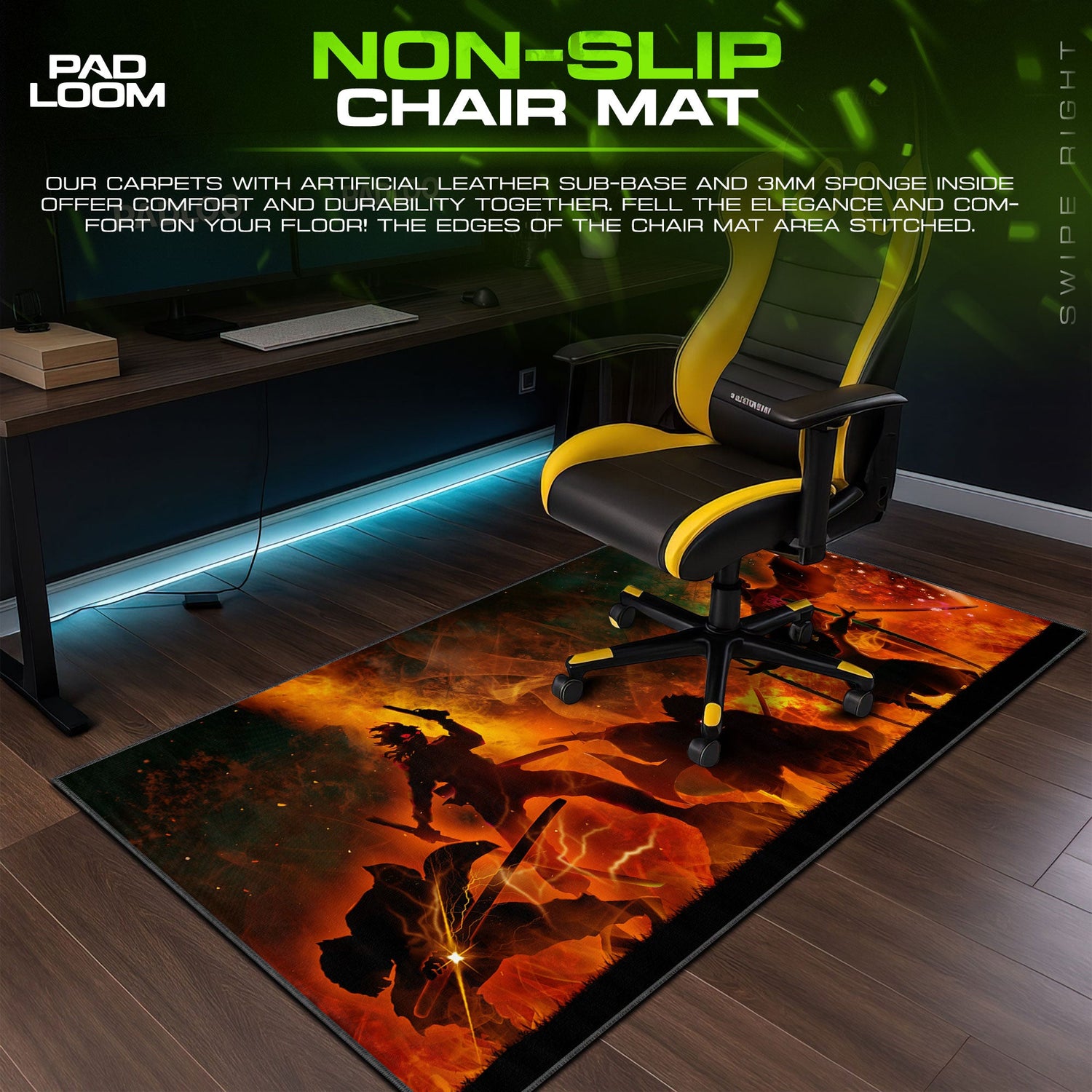 Demon Slayer Flame Shadows Mouse Pad, Anime Gaming Desk Mat Padloom