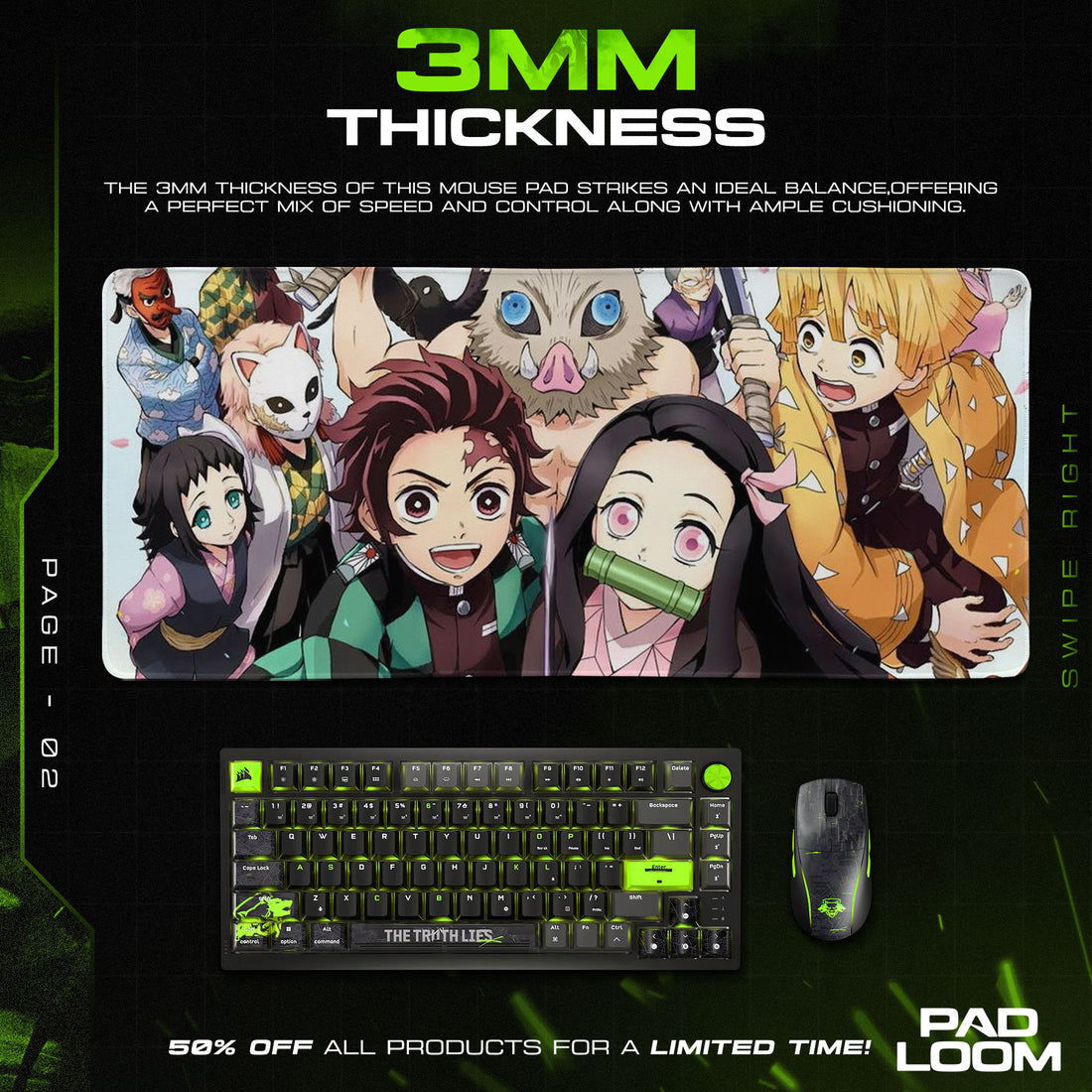 Demon Slayer Group Portrait Mouse Pad, Anime Gaming Desk Mat