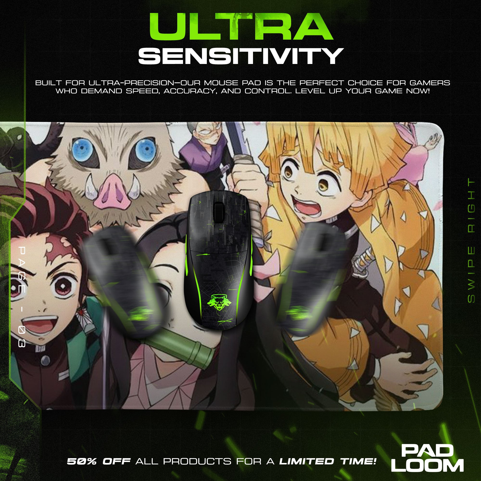 Demon Slayer Group Portrait Mouse Pad, Anime Gaming Desk Mat