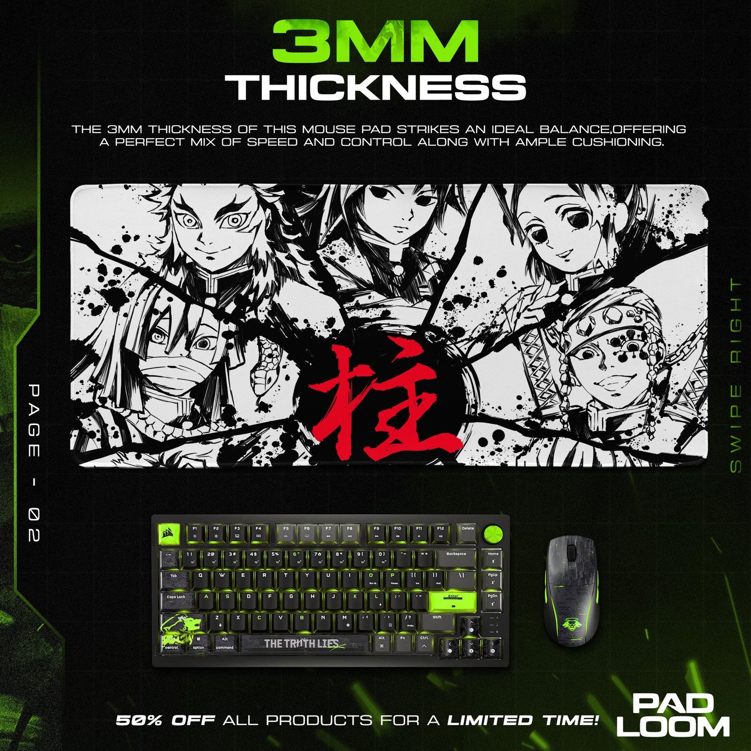 Shinobu Kocho Mouse Pad - Moonlight Grace Anime Desk Mat Padloom