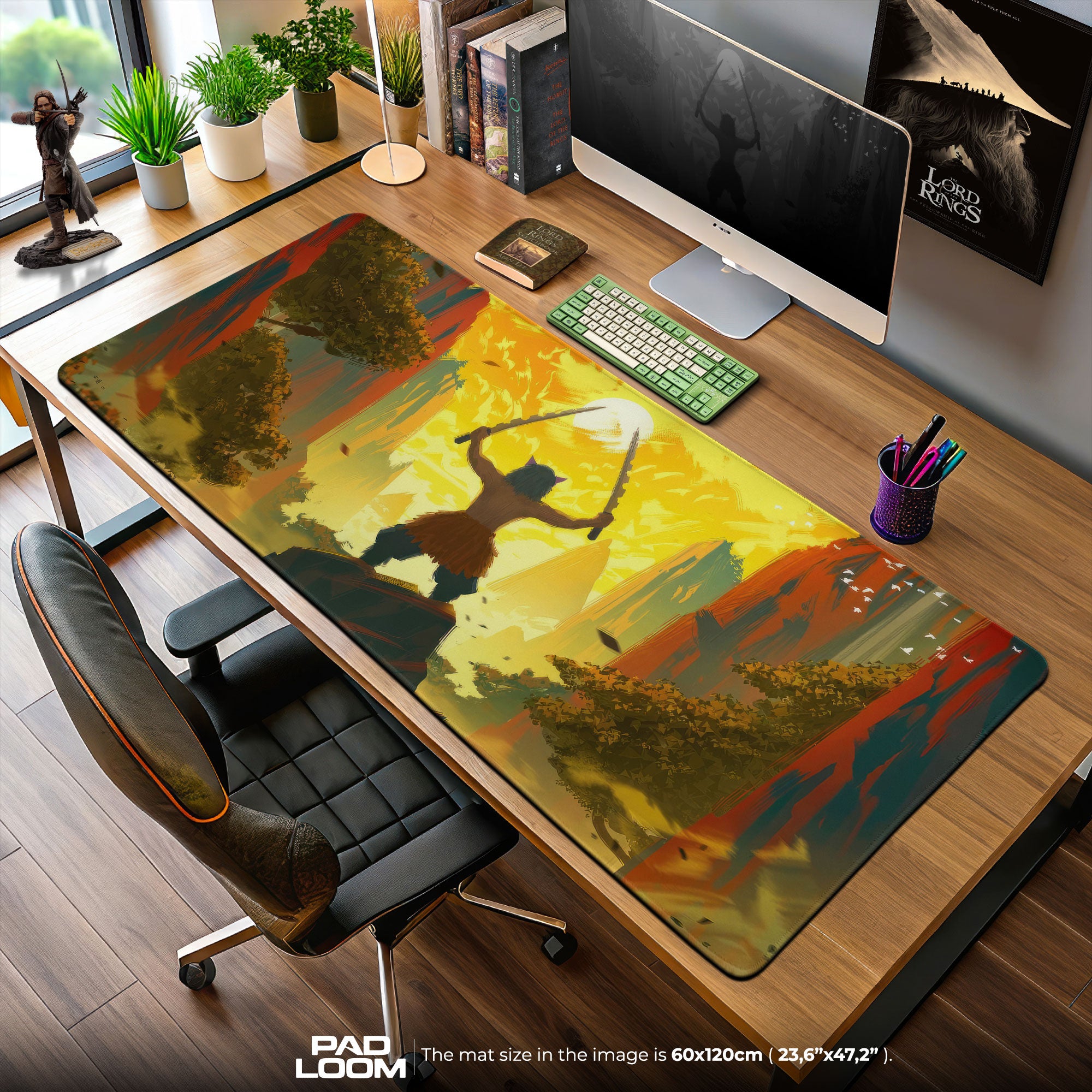 Demon Slayer Inosuke Sunrise Mouse Pad, Anime Desk Mat
