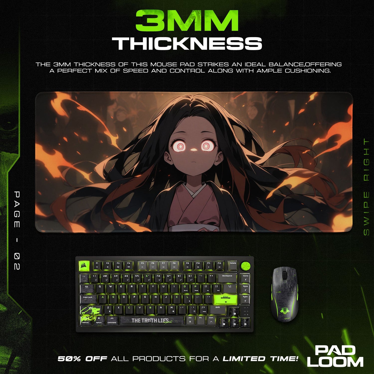 Demon Slayer Nezuko Flames Mouse Pad, Anime Gaming Desk Mat Padloom