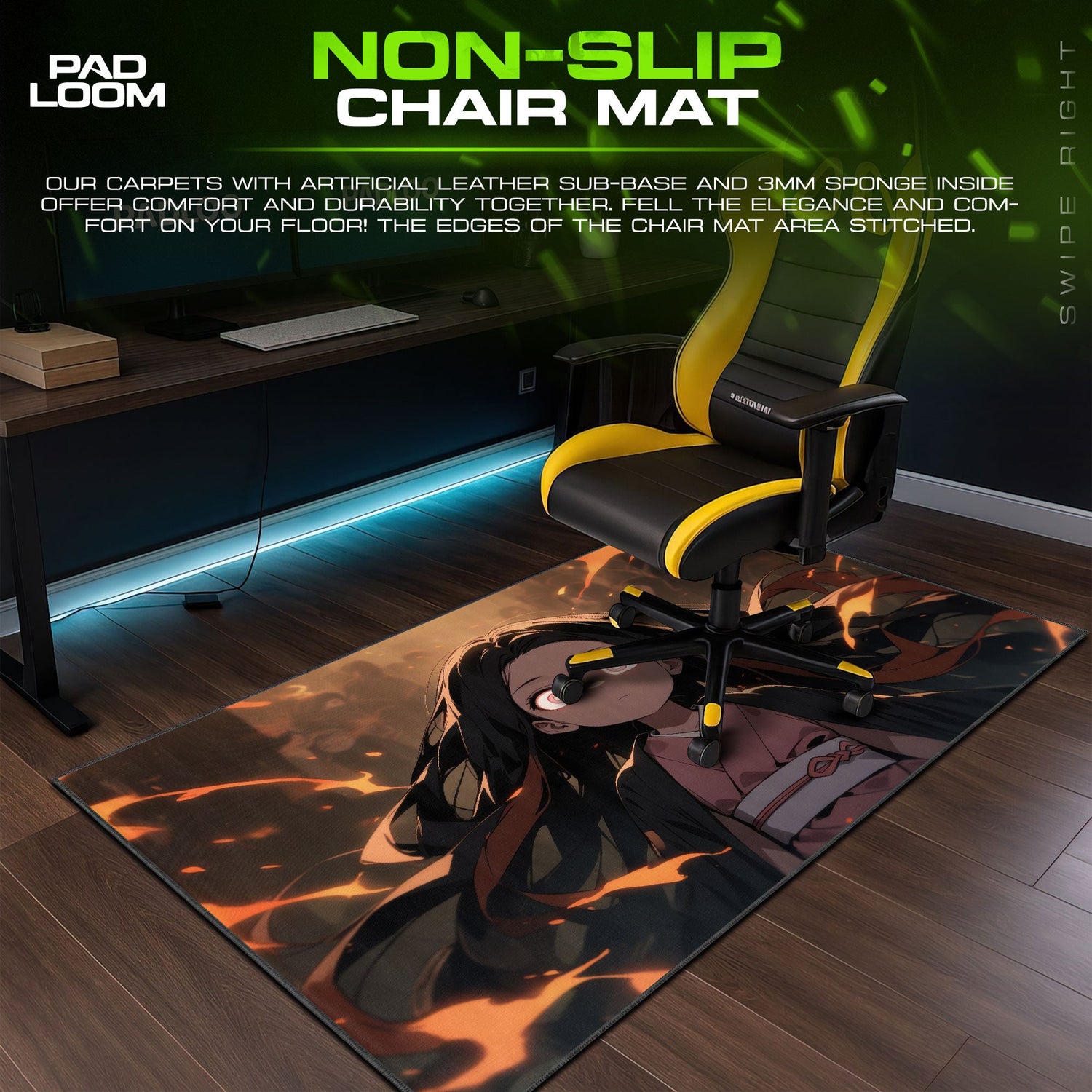 Demon Slayer Nezuko Flames Mouse Pad, Anime Gaming Desk Mat Padloom