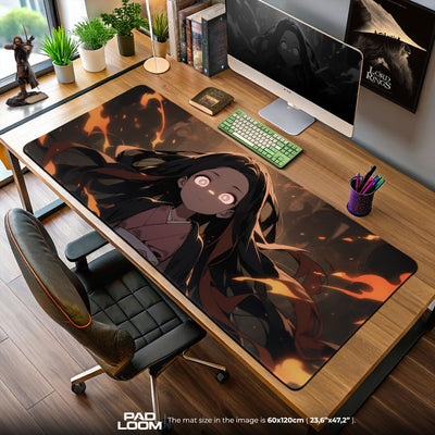 Demon Slayer Nezuko Flames Mouse Pad, Anime Gaming Desk Mat
