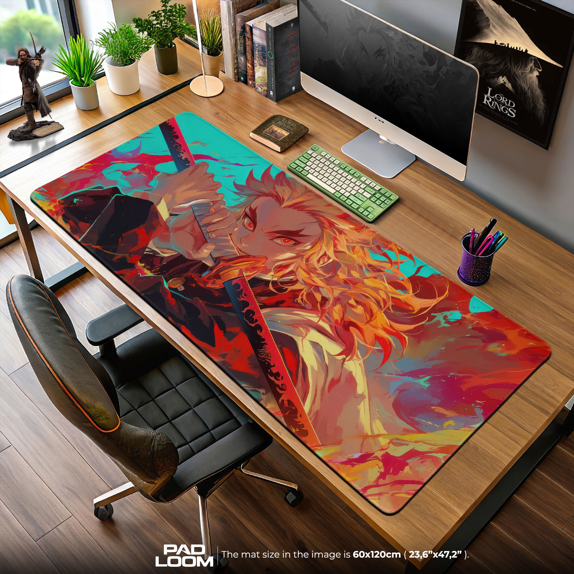 Demon Slayer Rengoku Flame Blade Mouse Pad, Anime Desk Mat