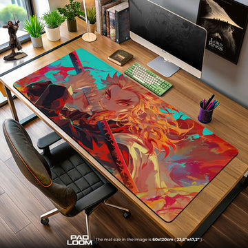 Demon Slayer Rengoku Flame Blade Mouse Pad, Anime Desk Mat