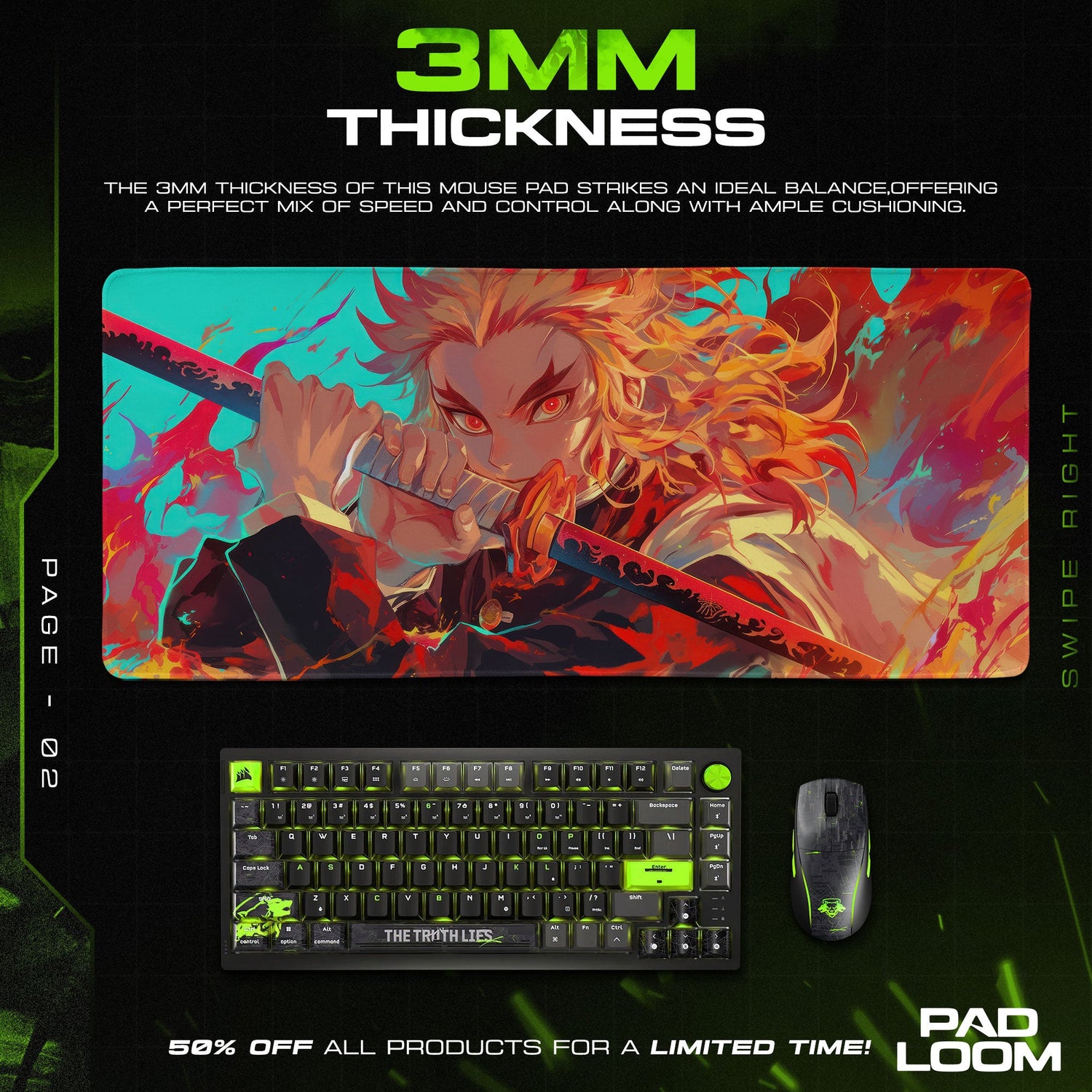 Demon Slayer Rengoku Flame Blade Mouse Pad, Anime Desk Mat Padloom
