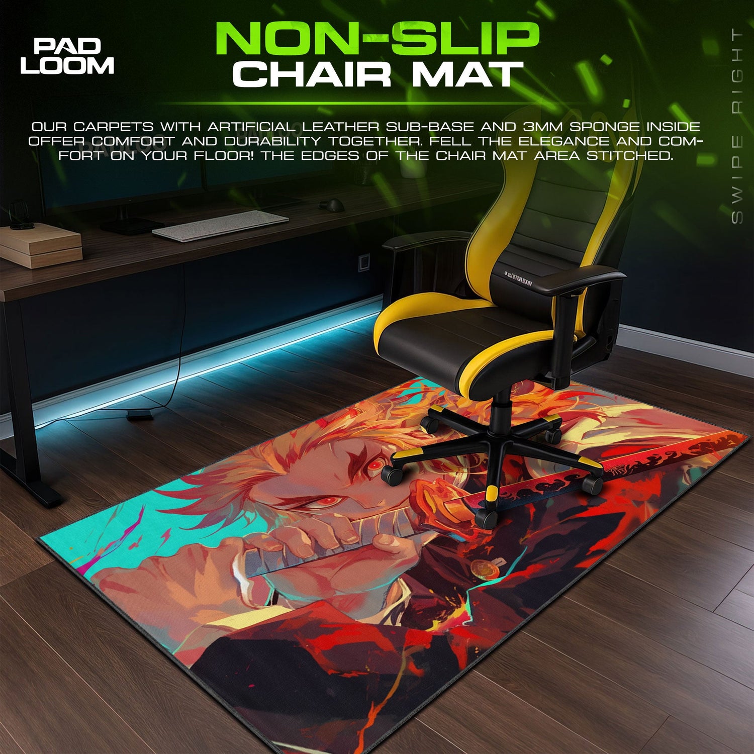 Demon Slayer Rengoku Flame Blade Mouse Pad, Anime Desk Mat Padloom