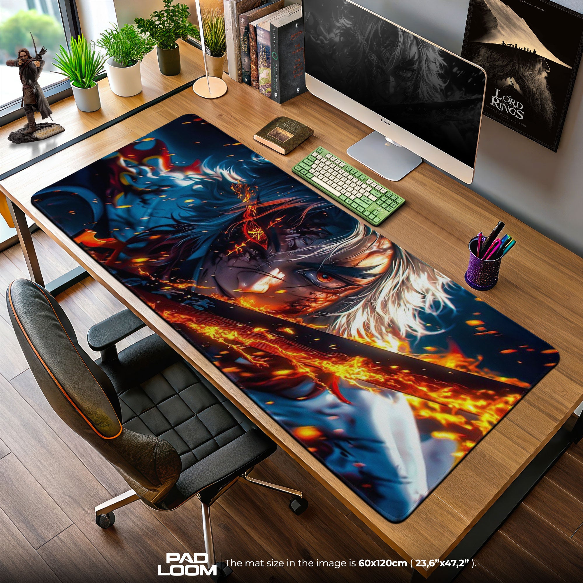 Demon Slayer Rengoku Flaming Blade Mouse Pad – Anime Gaming Desk Mat