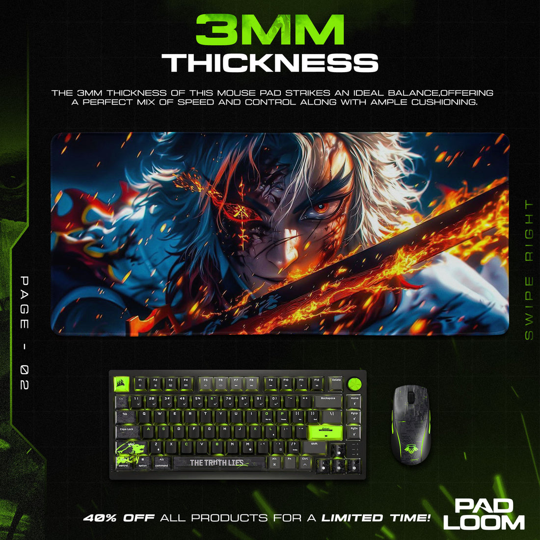Demon Slayer Rengoku Flaming Blade Mouse Pad – Anime Gaming Desk Mat