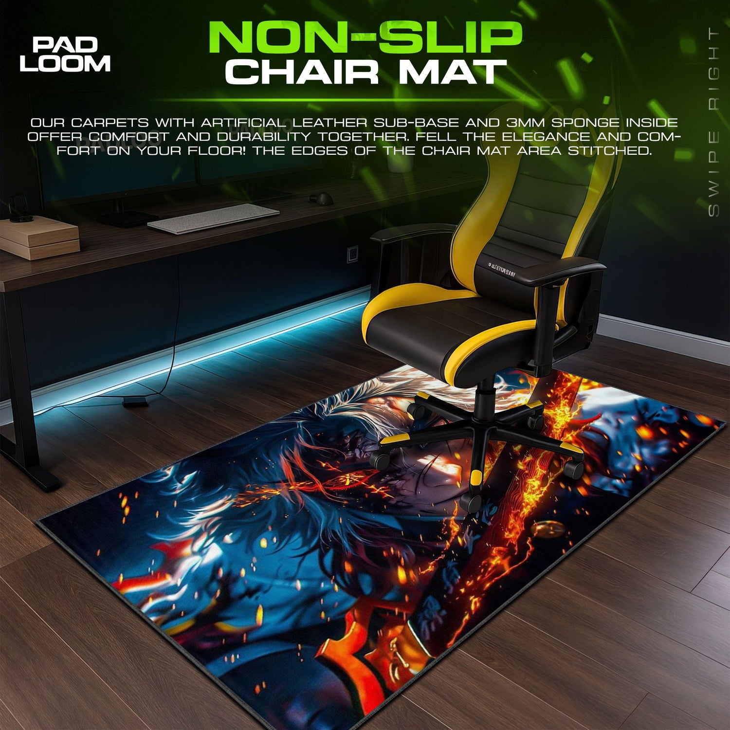 Demon Slayer Rengoku Flaming Blade Mouse Pad – Anime Gaming Desk Mat Padloom