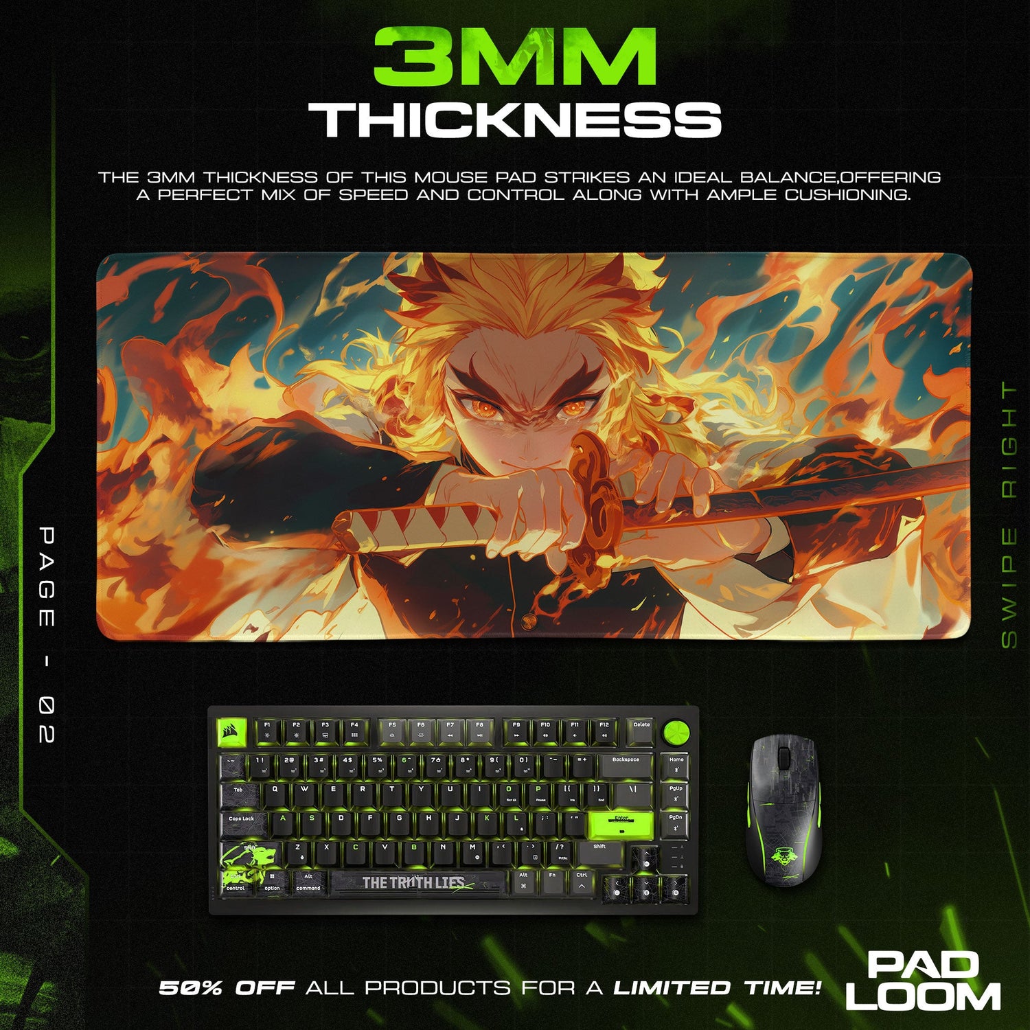 Demon Slayer Rengoku Inferno Mouse Pad, Anime Desk Mat Padloom