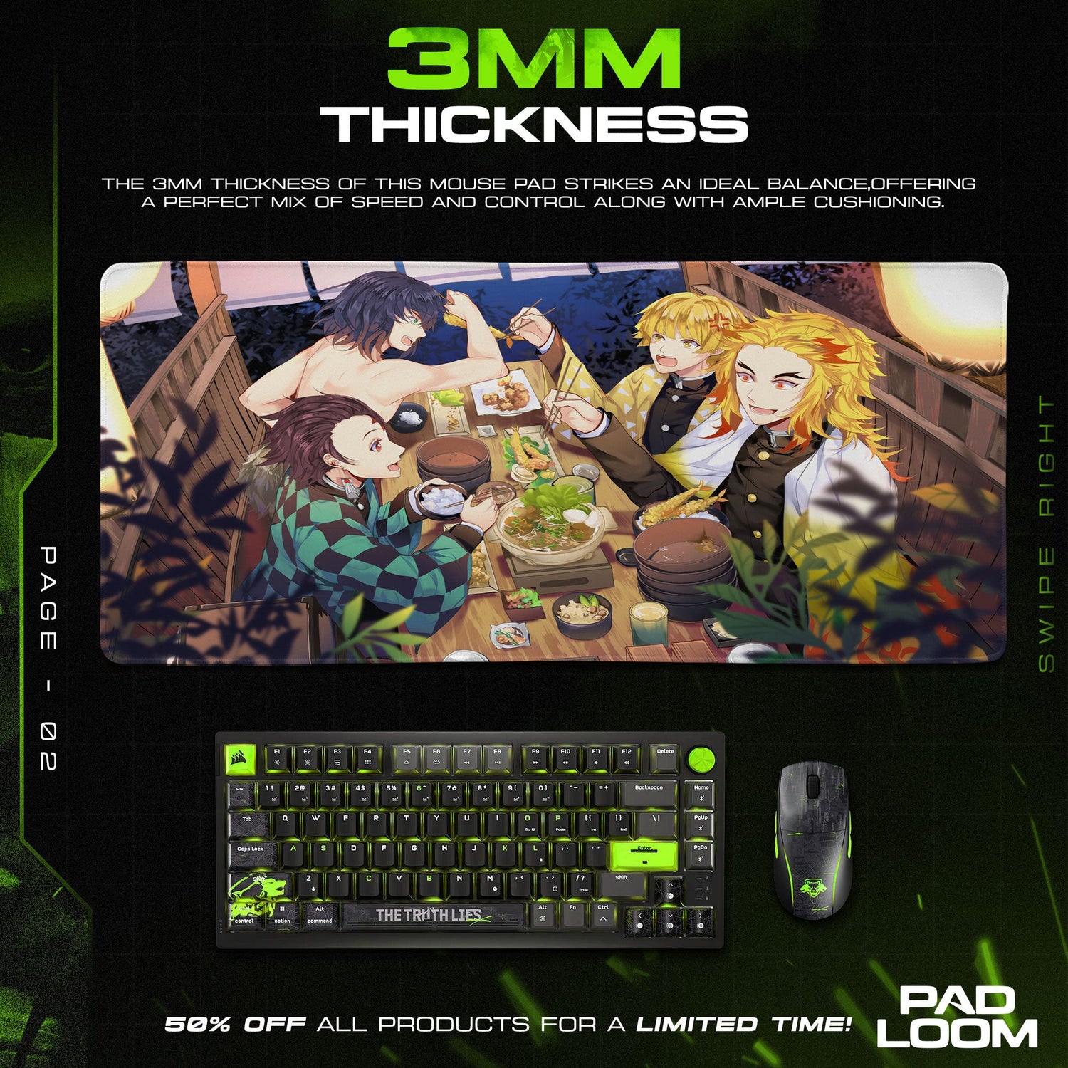Demon Slayer Shared Feast Mouse Pad, Anime Gaming Desk Mat Padloom