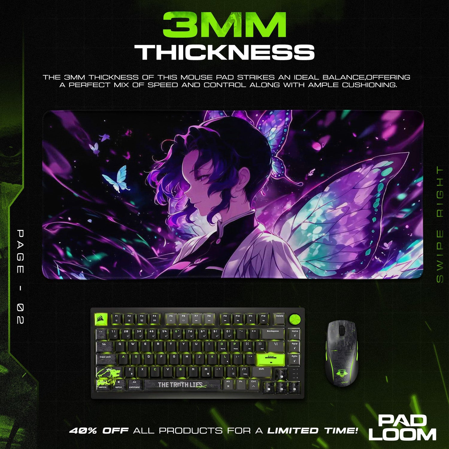 Demon Slayer Shinobu Kocho Mouse Pad – Anime Gaming Desk Mat Padloom