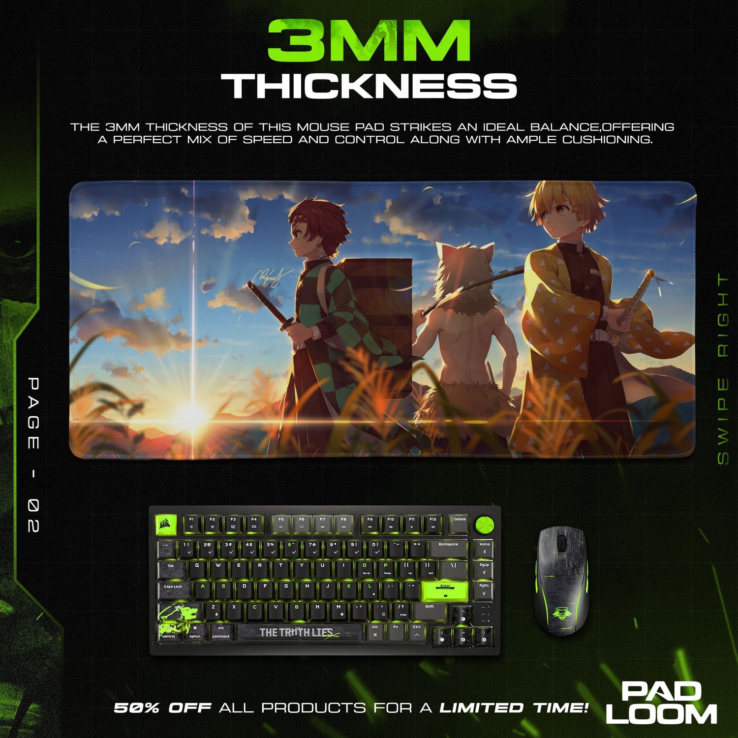 Demon Slayer Sunrise Journey Mouse Pad, Anime Gaming Desk Mat Padloom