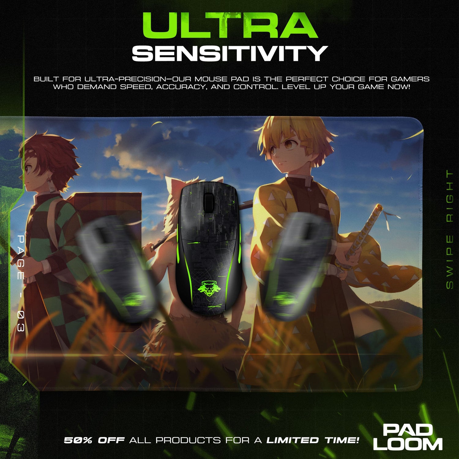 Demon Slayer Sunrise Journey Mouse Pad, Anime Gaming Desk Mat Padloom