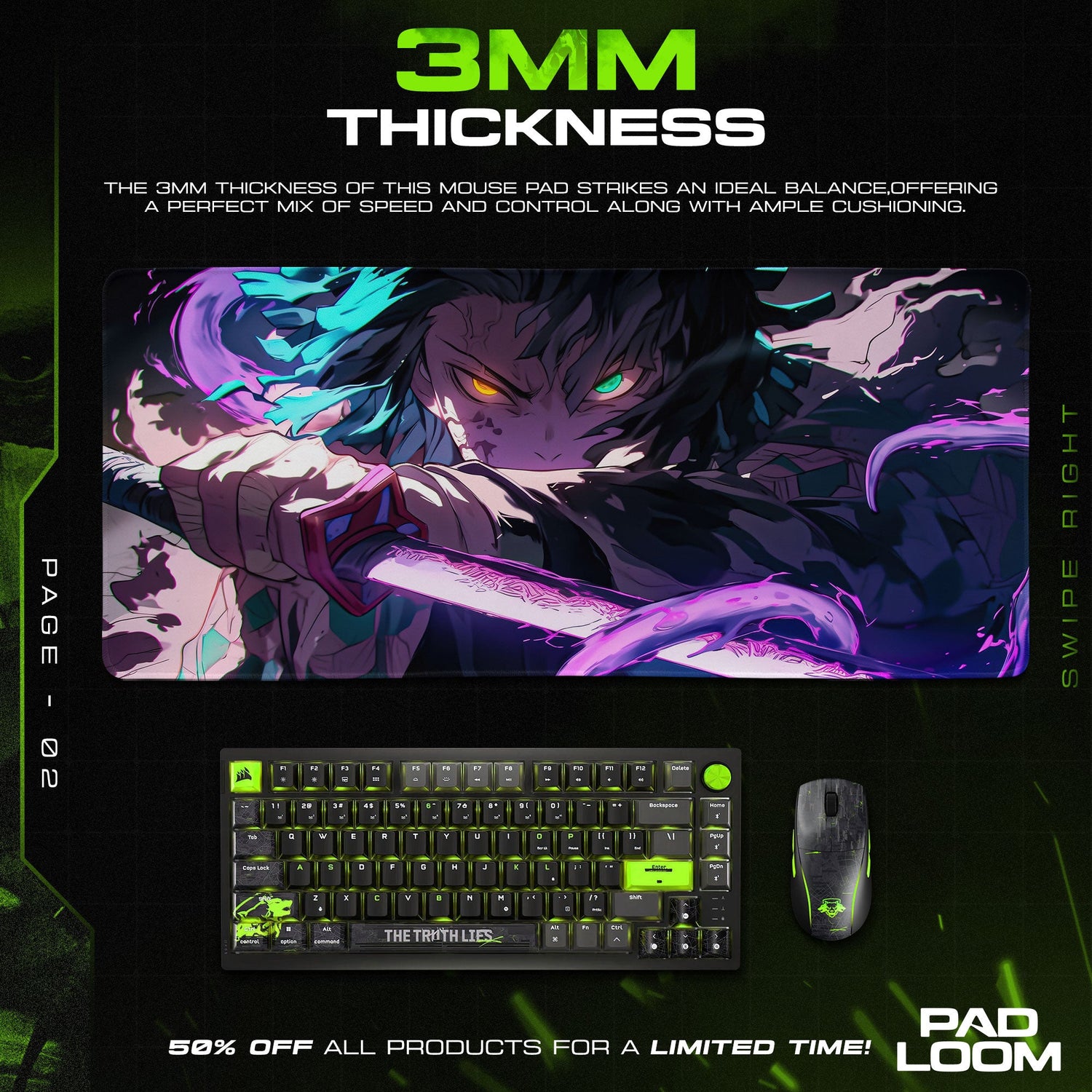 Demon Slayer Tanjiro Mouse Pad – Dual Aura Blade Gaming Desk Mat Padloom