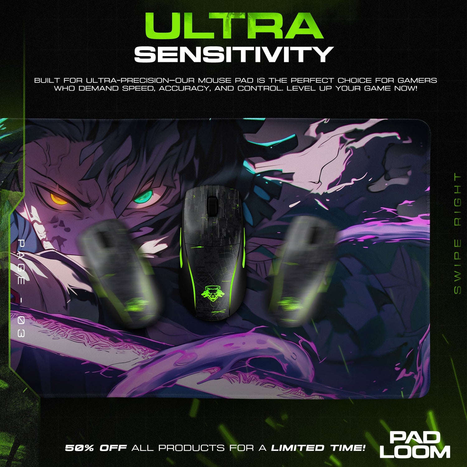 Demon Slayer Tanjiro Mouse Pad – Dual Aura Blade Gaming Desk Mat Padloom