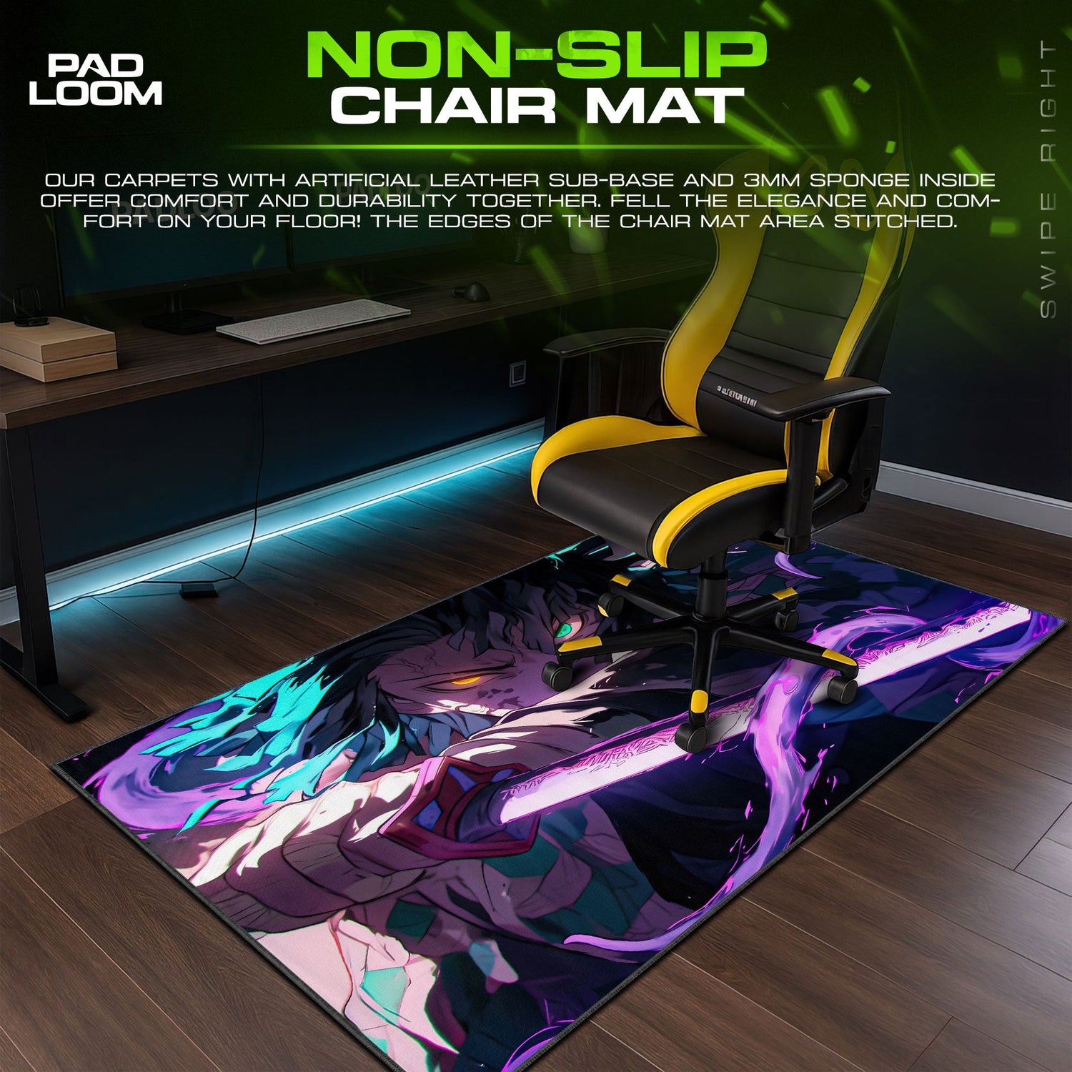 Demon Slayer Tanjiro Mouse Pad – Dual Aura Blade Gaming Desk Mat Padloom