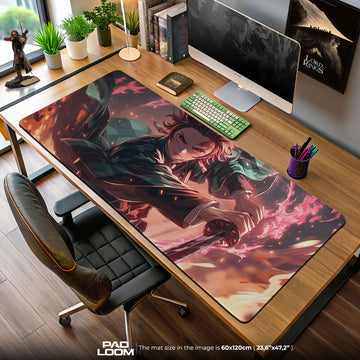 Demon Slayer Tanjiro Mouse Pad – Flame Dance Gaming Desk Mat
