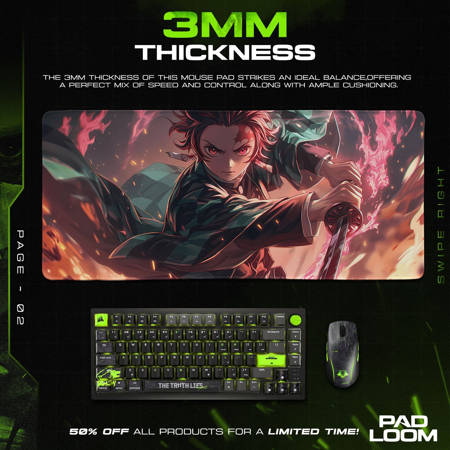 Demon Slayer Tanjiro Mouse Pad – Flame Dance Gaming Desk Mat Padloom