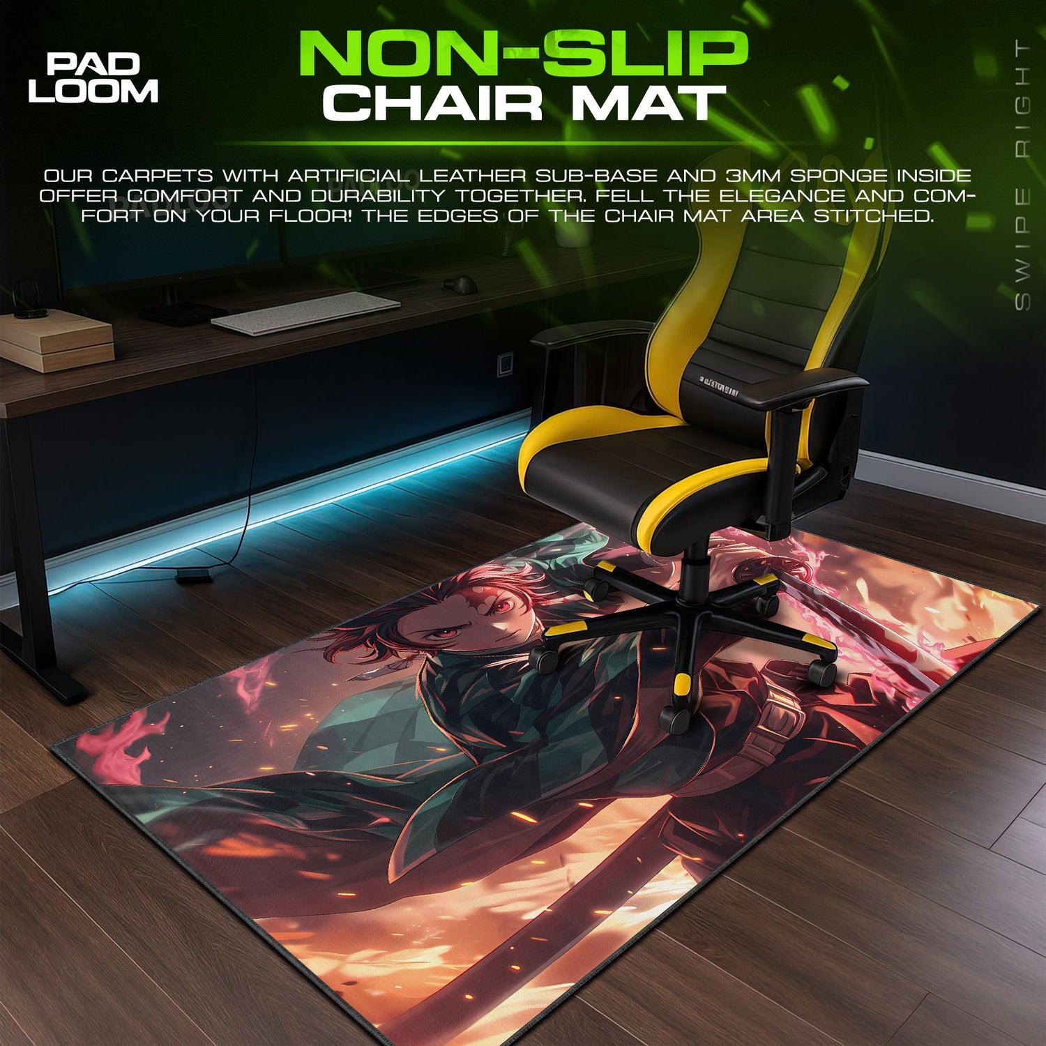 Demon Slayer Tanjiro Mouse Pad – Flame Dance Gaming Desk Mat Padloom