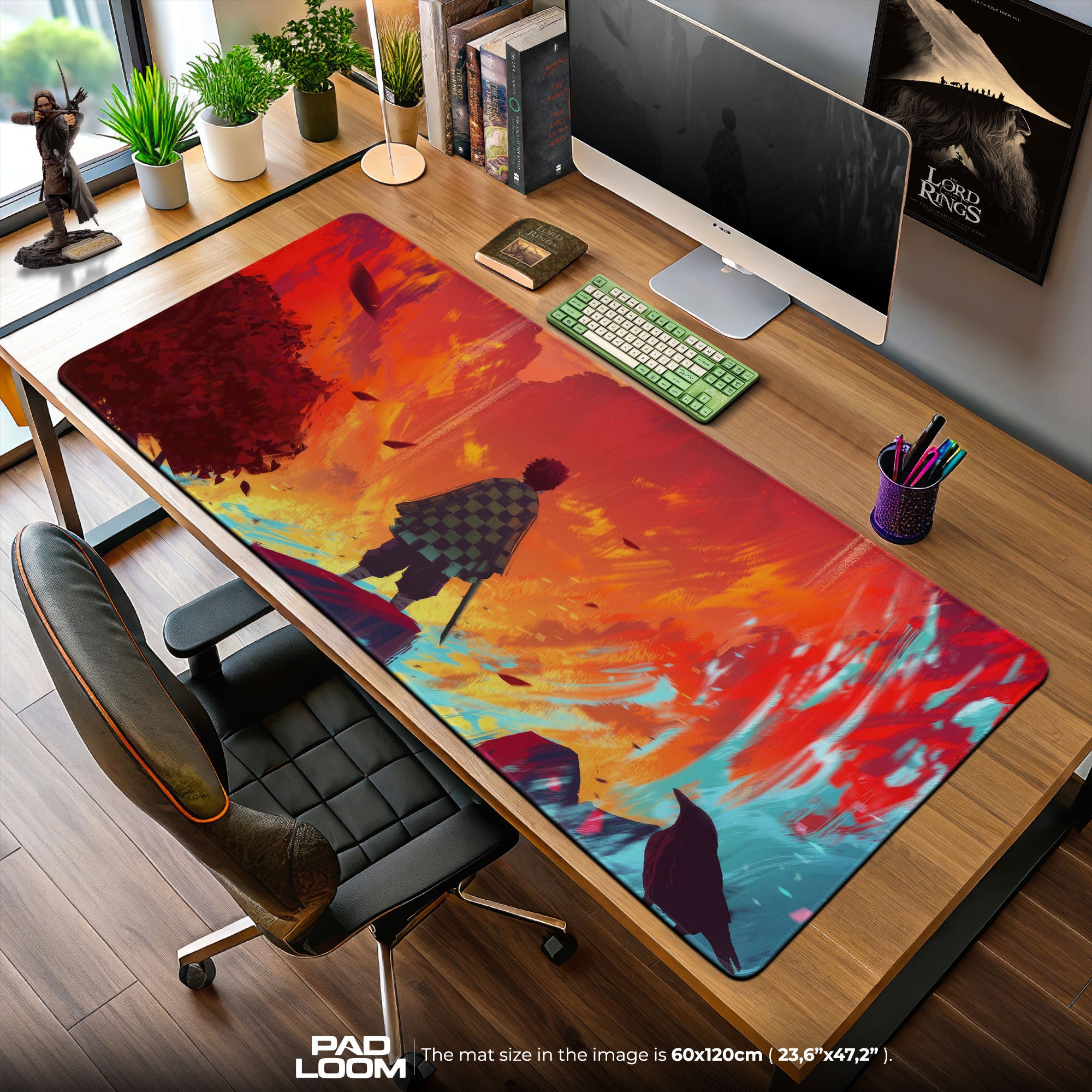 Demon Slayer Tanjiro Flame Horizon Mouse Pad, Anime Desk Mat