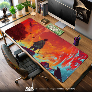 Demon Slayer Tanjiro Flame Horizon Mouse Pad, Anime Desk Mat