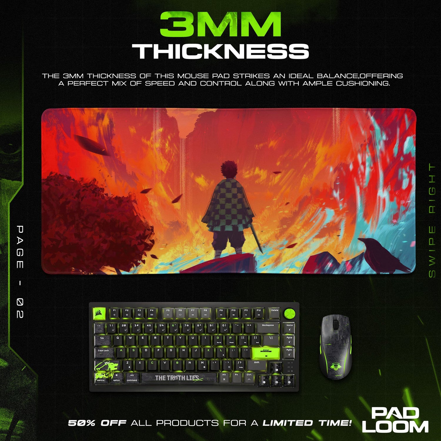 Demon Slayer Tanjiro Flame Horizon Mouse Pad, Anime Desk Mat Padloom