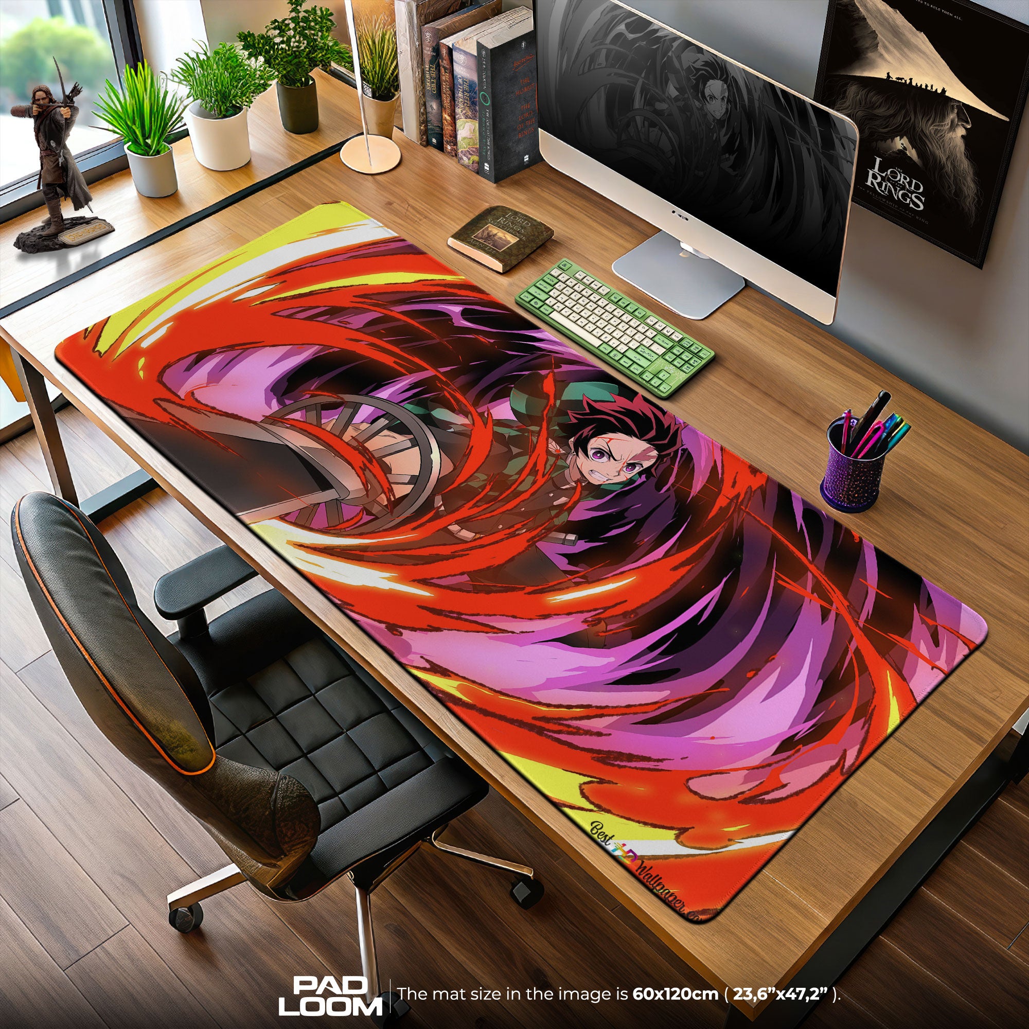 Demon Slayer Tanjiro Flame Strike Mouse Pad, Anime Gaming Desk Mat