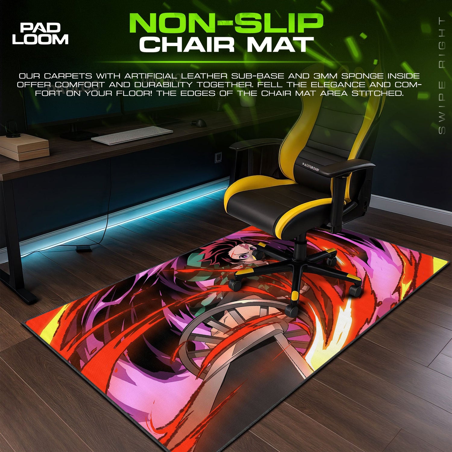 Demon Slayer Tanjiro Flame Strike Mouse Pad, Anime Gaming Desk Mat Padloom