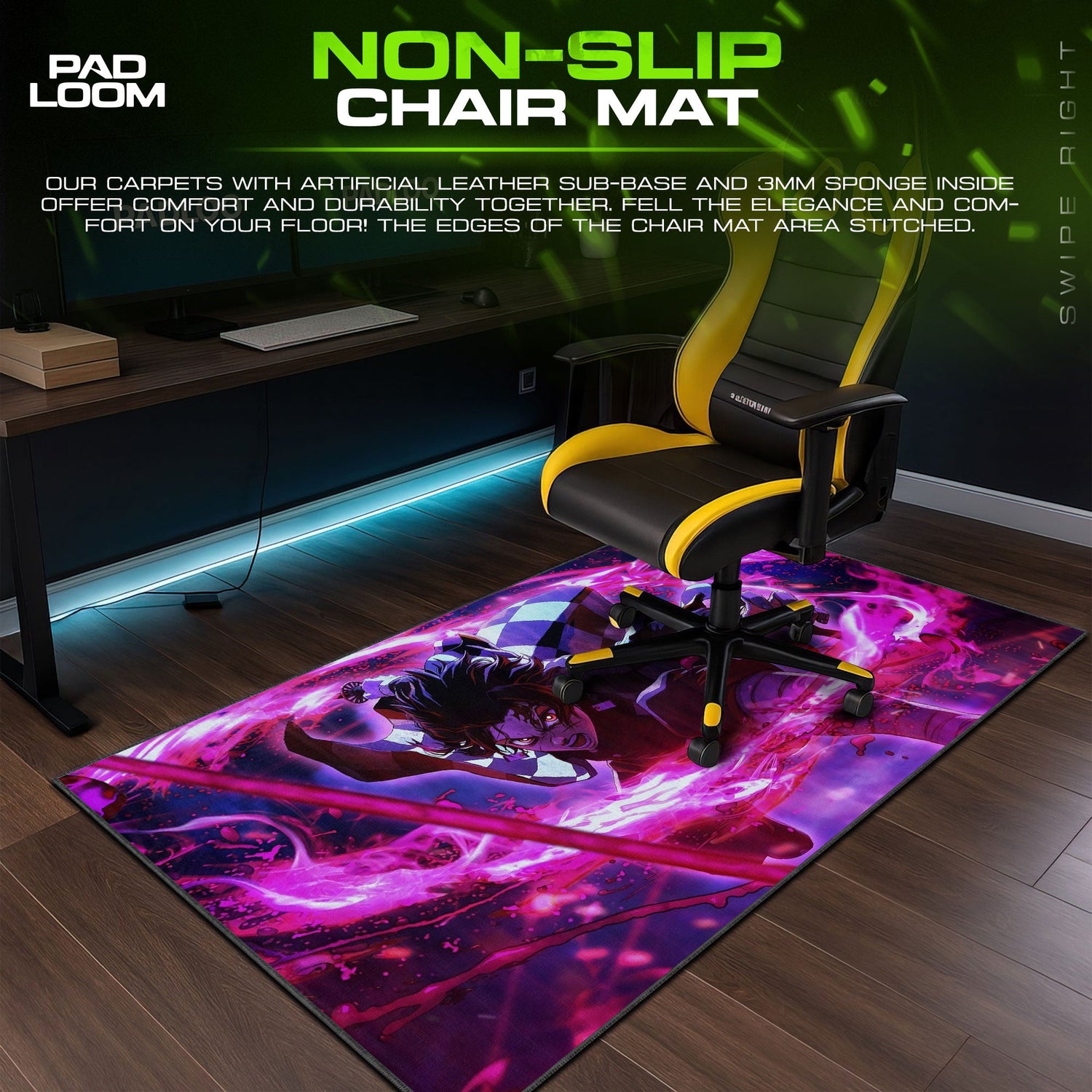 Demon Slayer Tanjiro Flame Strike Mouse Pad, Anime Gaming Desk Mat Padloom