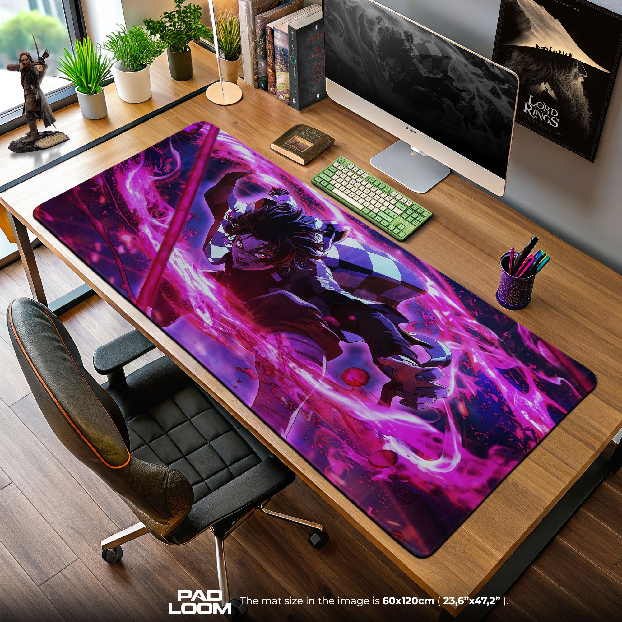 Demon Slayer Tanjiro Flame Strike Mouse Pad, Anime Gaming Desk Mat