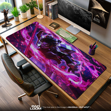 Demon Slayer Tanjiro Flame Strike Mouse Pad, Anime Gaming Desk Mat