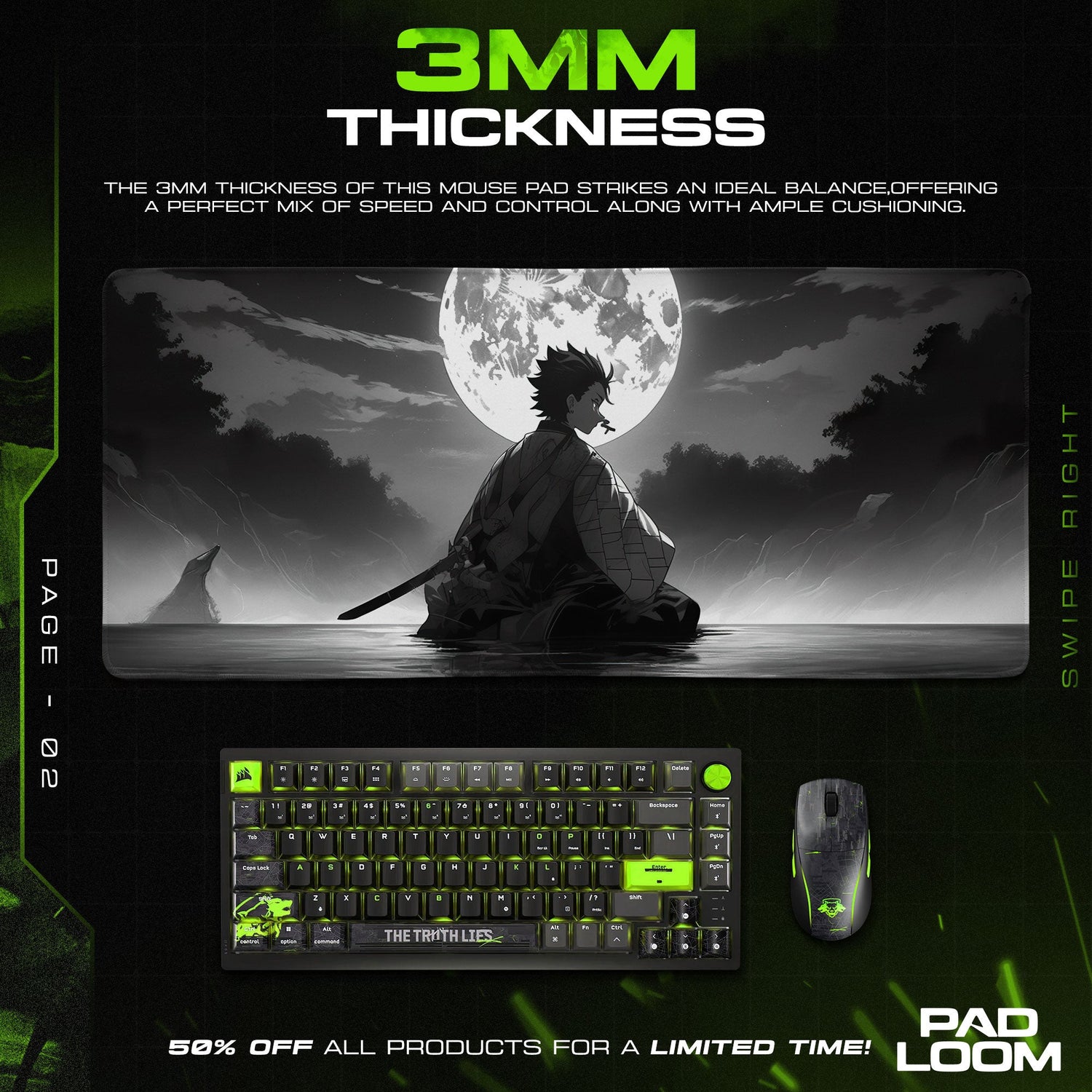 Demon Slayer Tanjiro Moonlit Reflection Mouse Pad, Anime Gaming Desk Mat Padloom
