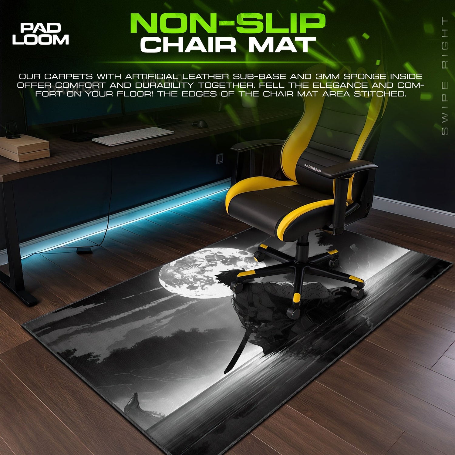 Demon Slayer Tanjiro Moonlit Reflection Mouse Pad, Anime Gaming Desk Mat Padloom
