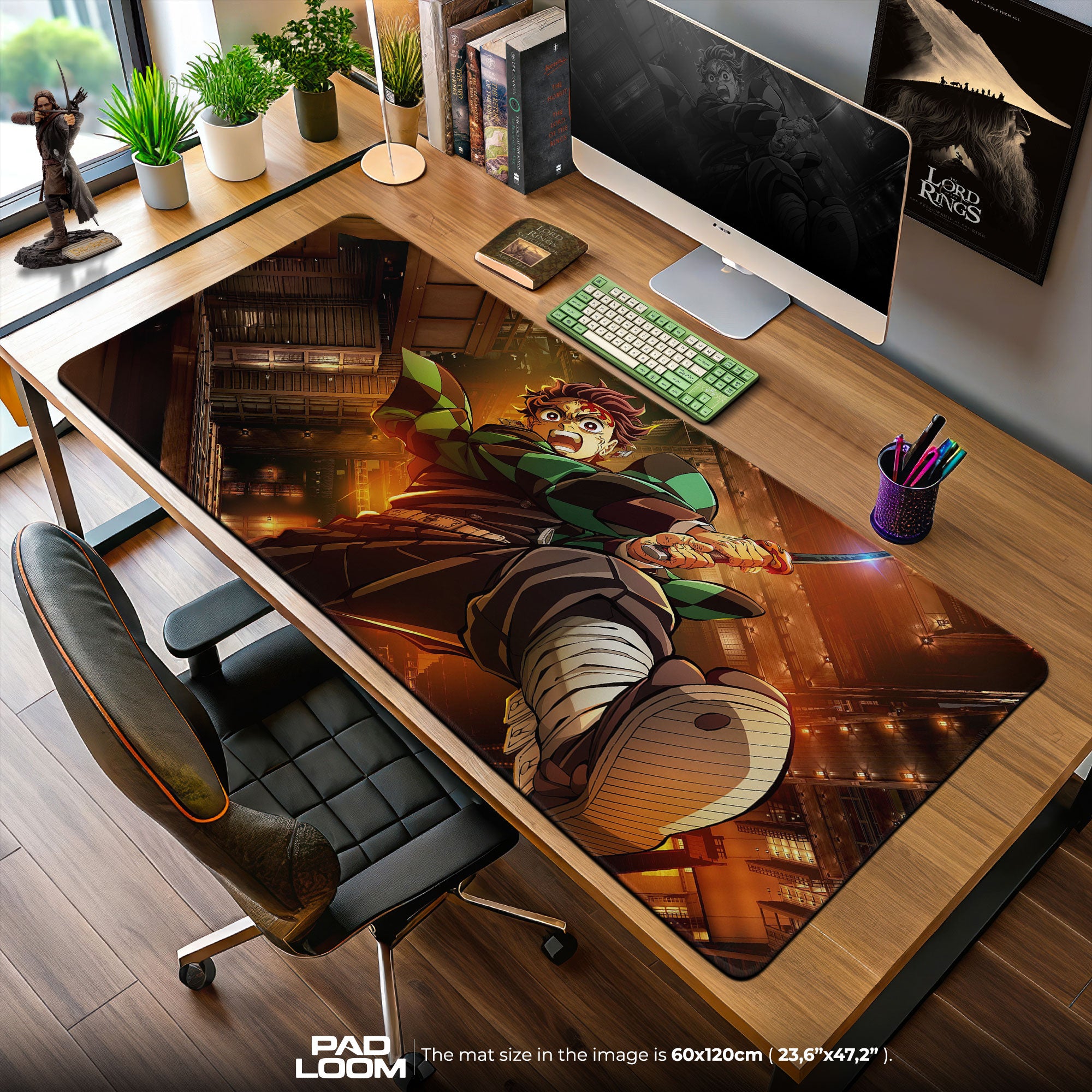 Demon Slayer Tanjiro Mouse Pad – Rooftop Battle Gaming Desk Mat