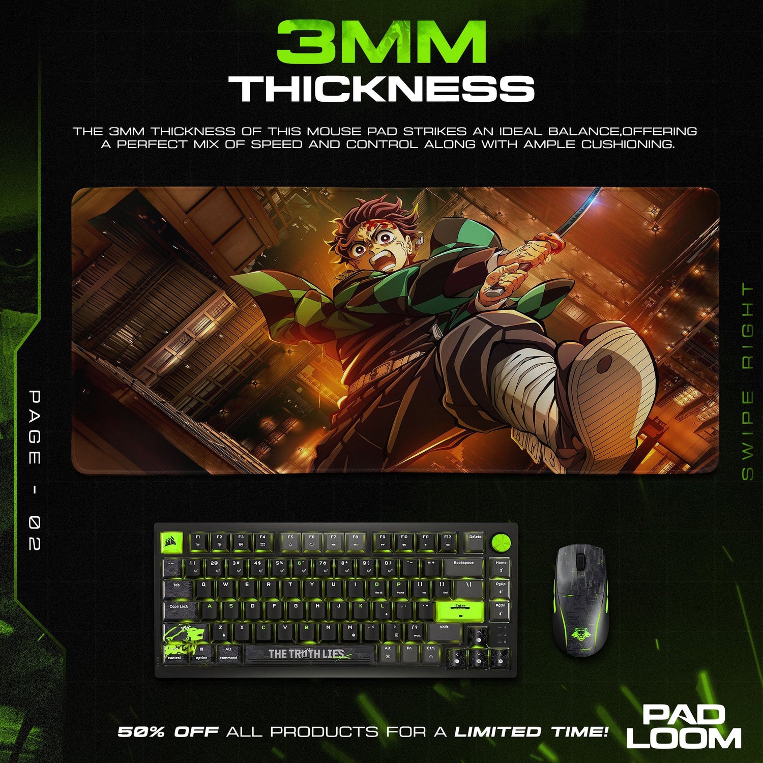 Demon Slayer Tanjiro Mouse Pad – Rooftop Battle Gaming Desk Mat Padloom
