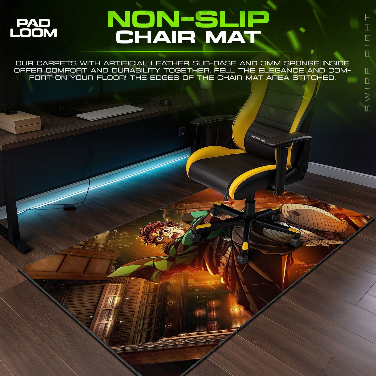 Demon Slayer Tanjiro Mouse Pad – Rooftop Battle Gaming Desk Mat Padloom