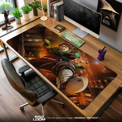 Demon Slayer Tanjiro Mouse Pad – Rooftop Battle Gaming Desk Mat